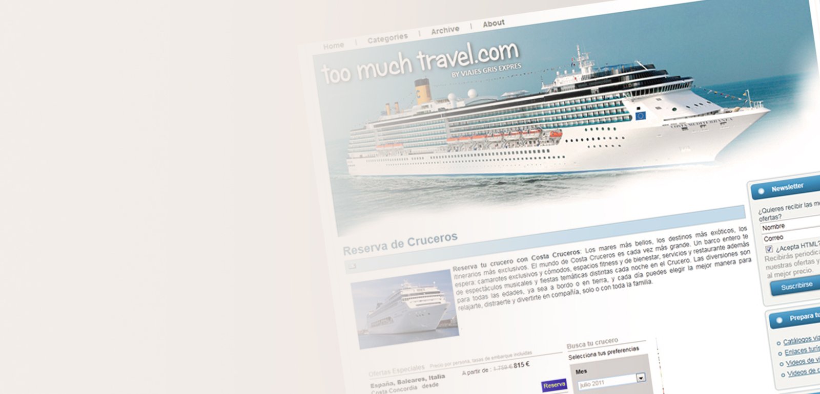 Diseño de página web para Too Much Travel