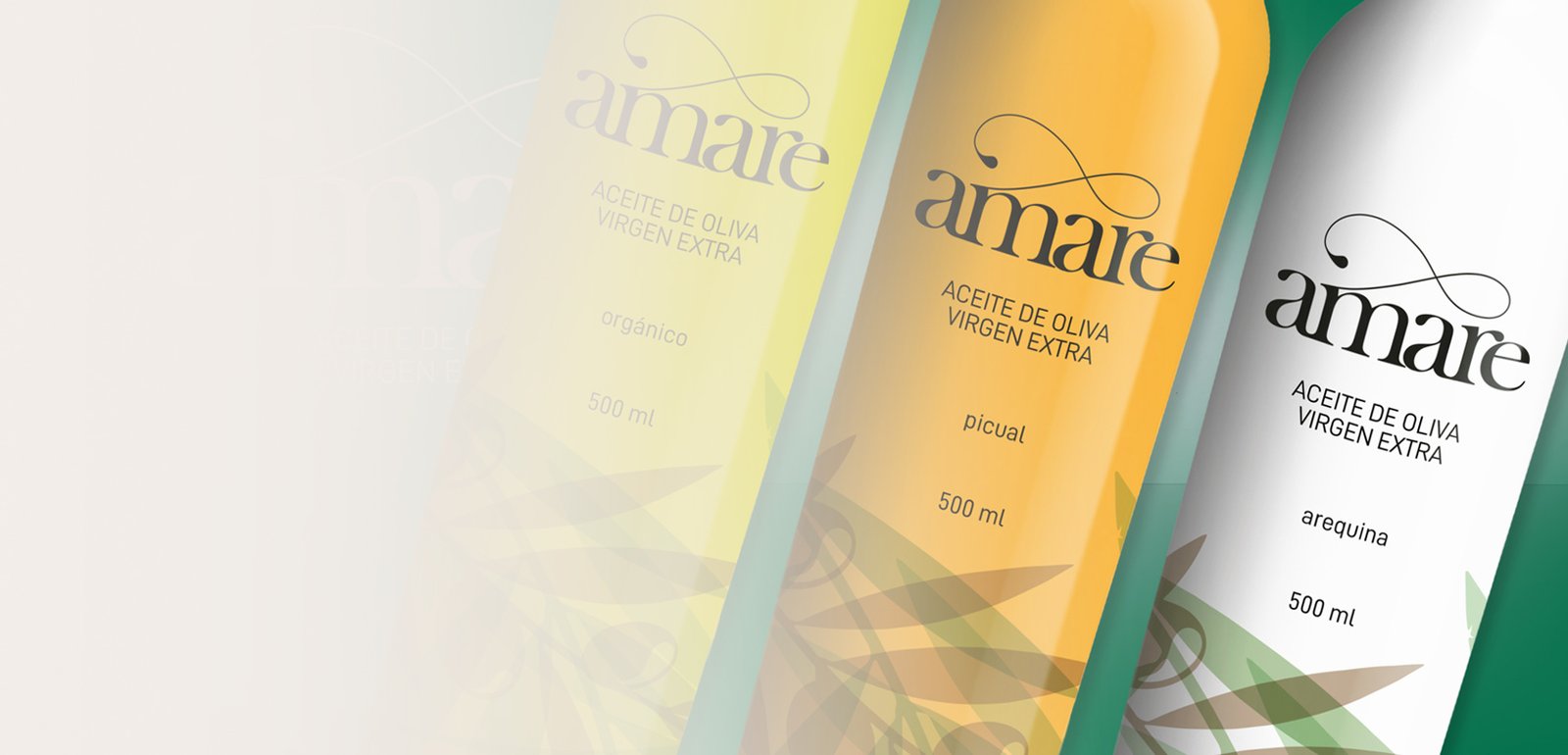 Diseño de etiquetas y packaging de aceite de oliva virgen extra para Amare