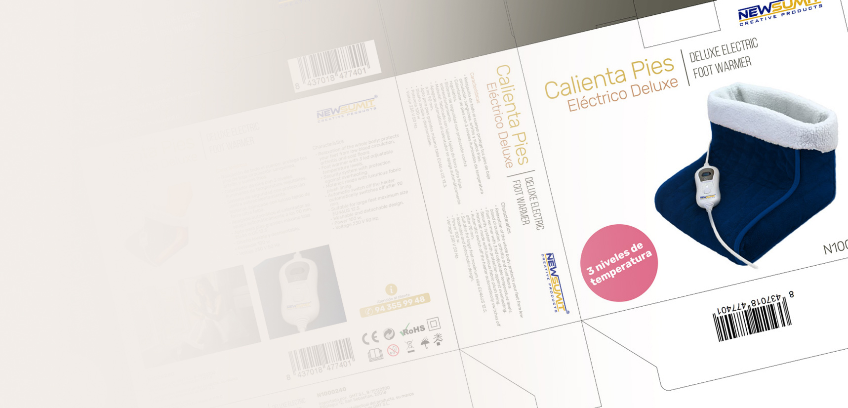 Diseño de packaging, envases y cajas para Calienta Pies Electrico