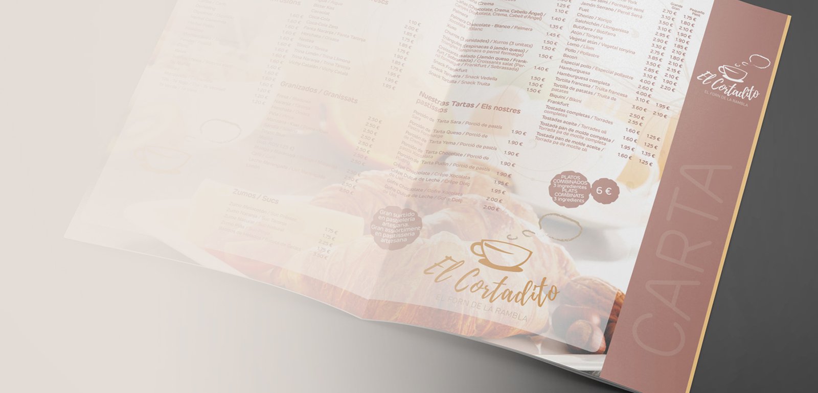 Diseño de logo, imagen corporativa y carta para cafeteria restaurante El Cortadito