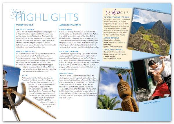 Ideas and examples to create, design and layout catalogs of travel agencies and cruises
