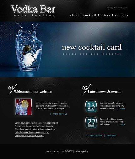Creative ideas and examples of creating web pages for a pub, coffee shop, disco, bar or restaurant