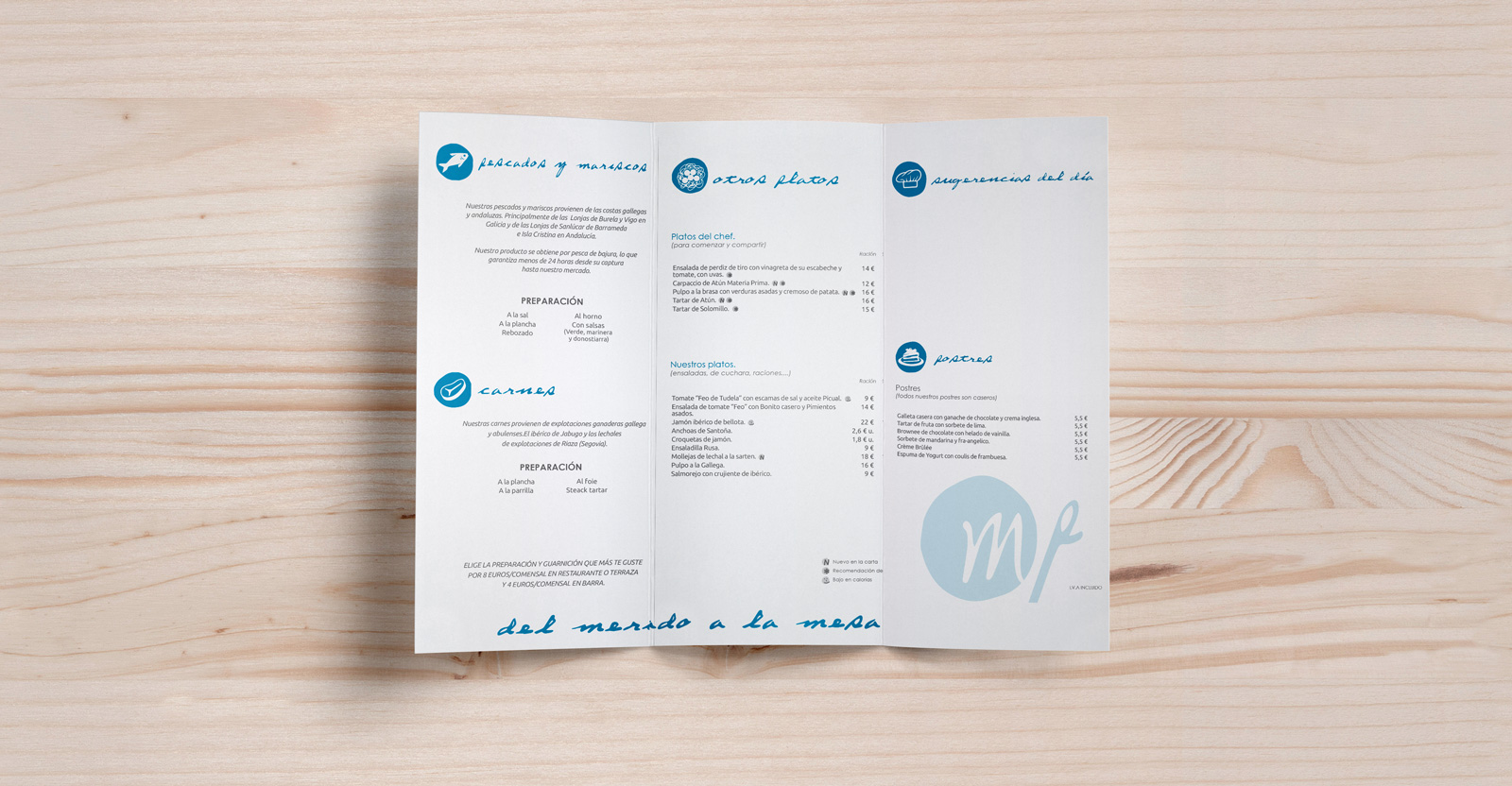 Diseño gráfico y creativo de cartas de Restaurante Materia Prima