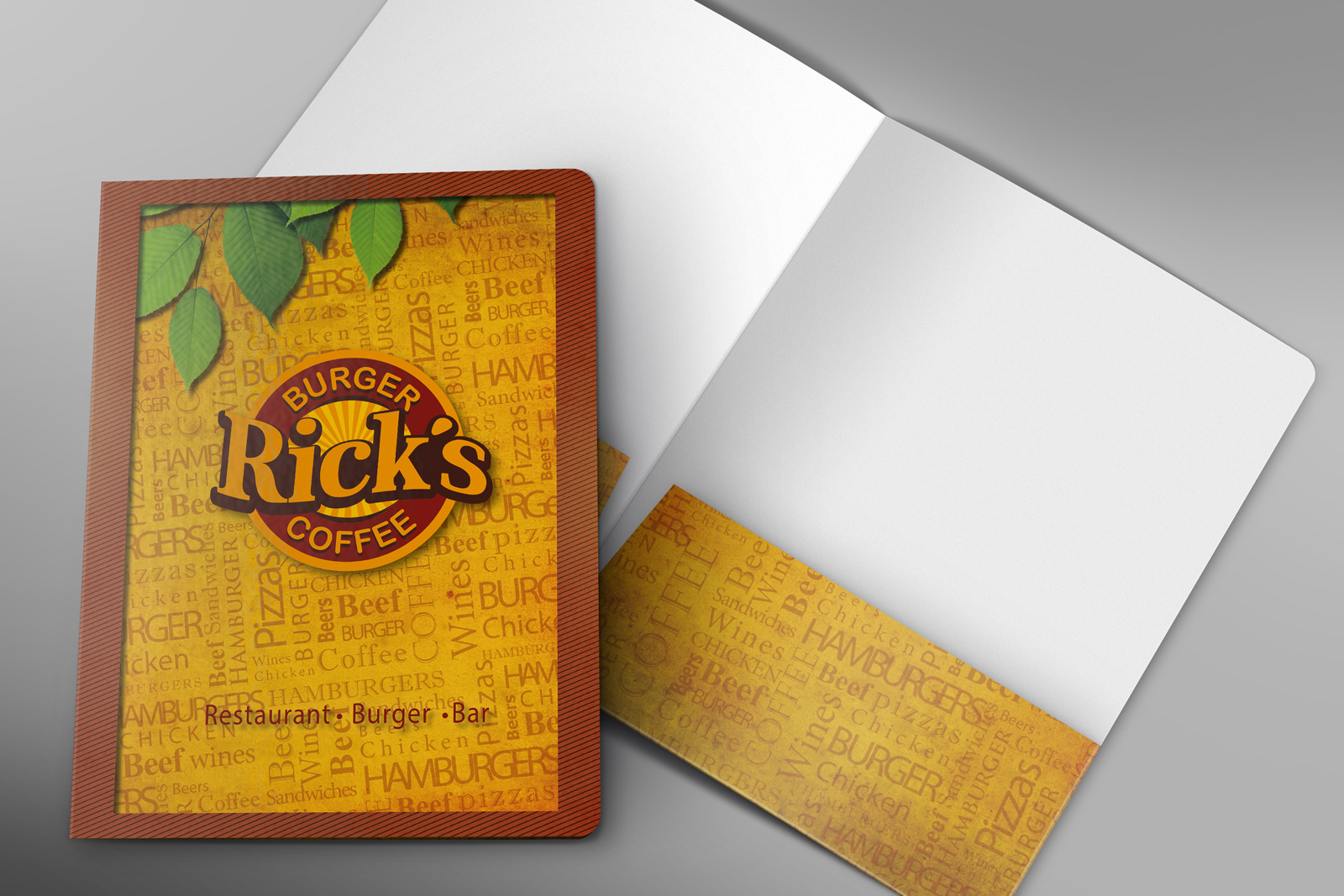 Diseño gráfico y creativo de cartas de Restaurante Hamburguesería Burguer Bar - Ricks