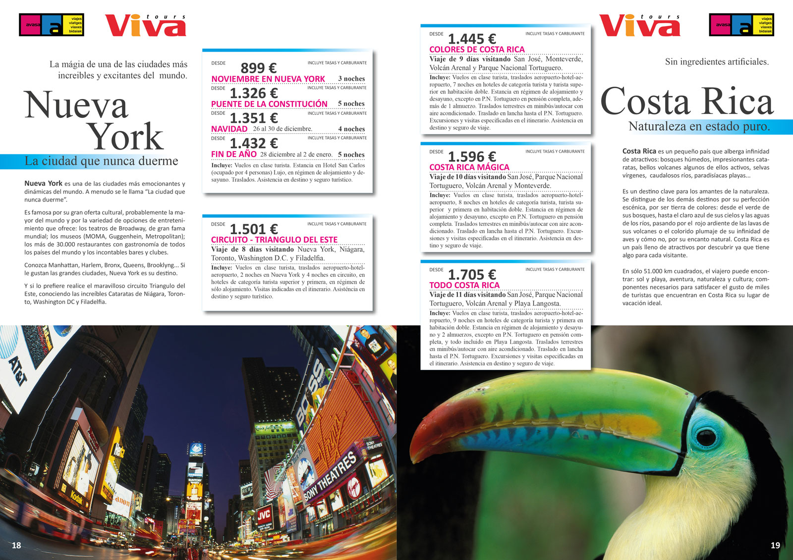 Layout and creative graphic design for travel magazine and product catalog of a group of travel agencies: AVASA