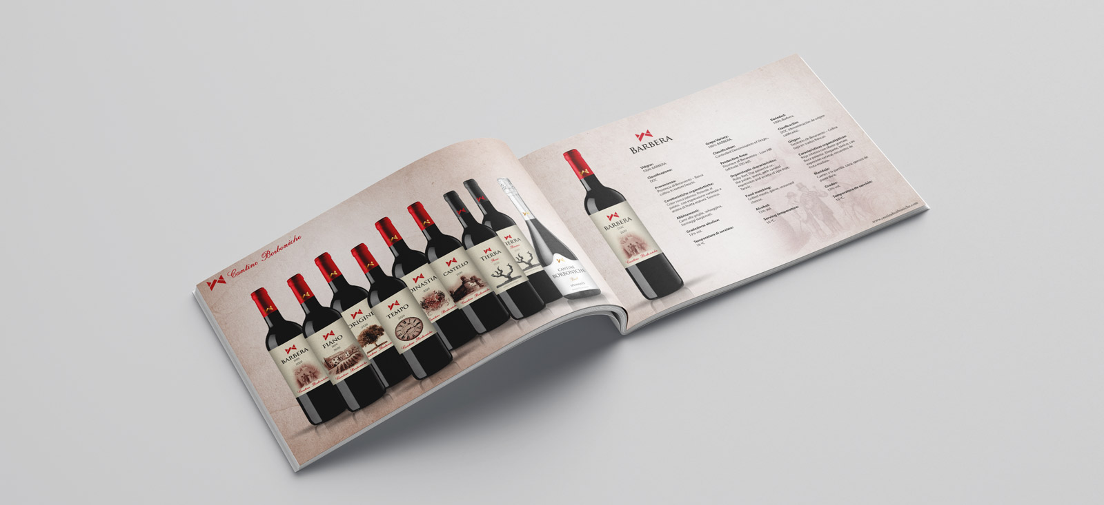 Graphic and creative design of wine catalog layout for wineries and shopping centers