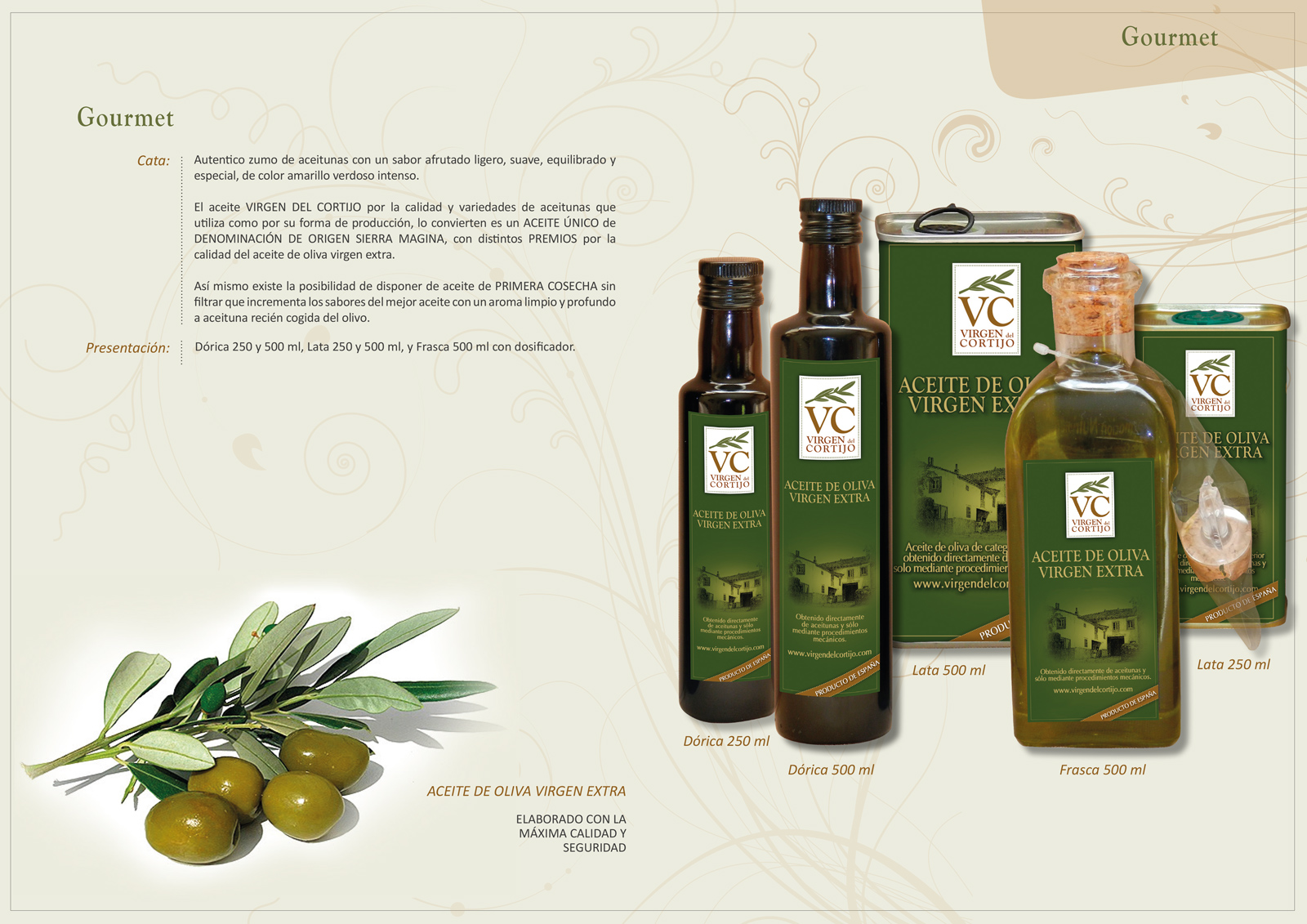 Diseño gráfico y creativo de maquetación de catálogos de productos para empresa fabricante comercializadora de aceite de liva virgen extra