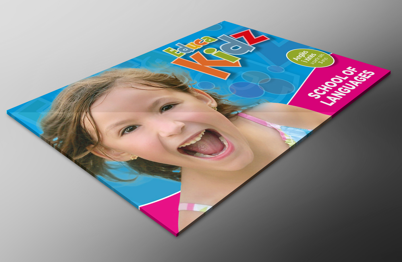 Diseño gráfico y creativo de maquetación de catálogos de productos para centro de enseñanza infantil de idiomas