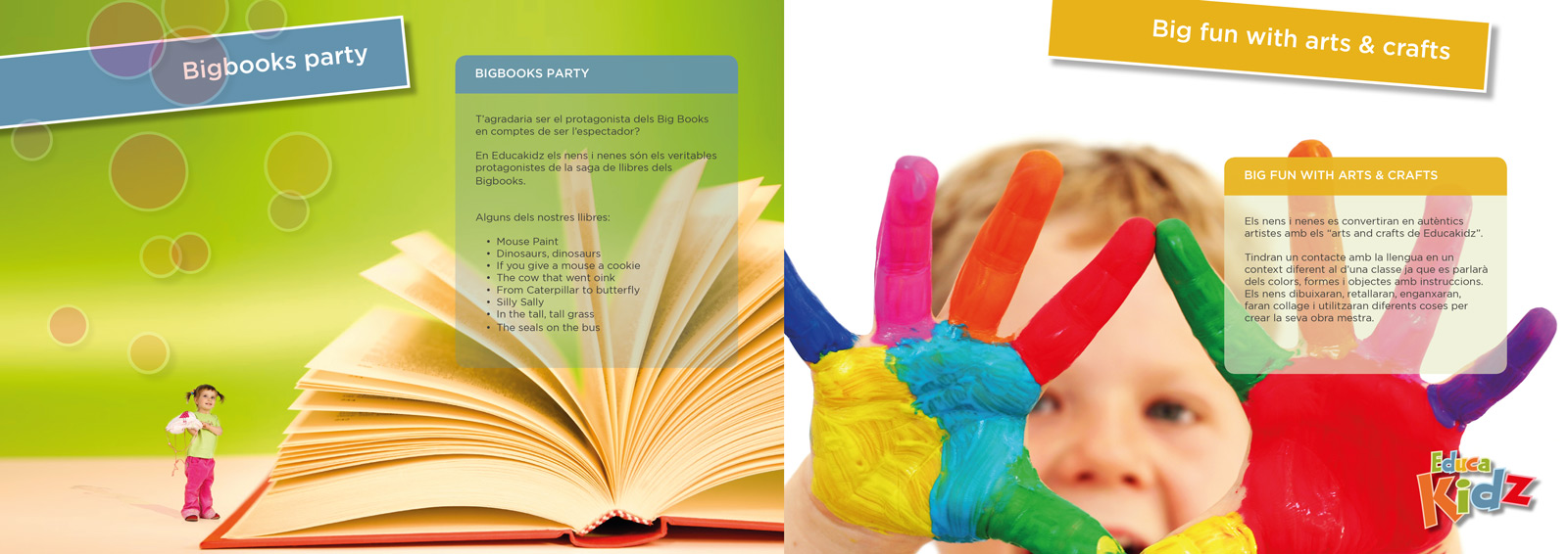 Diseño gráfico y creativo de maquetación de catálogos de productos para centro de enseñanza infantil de idiomas