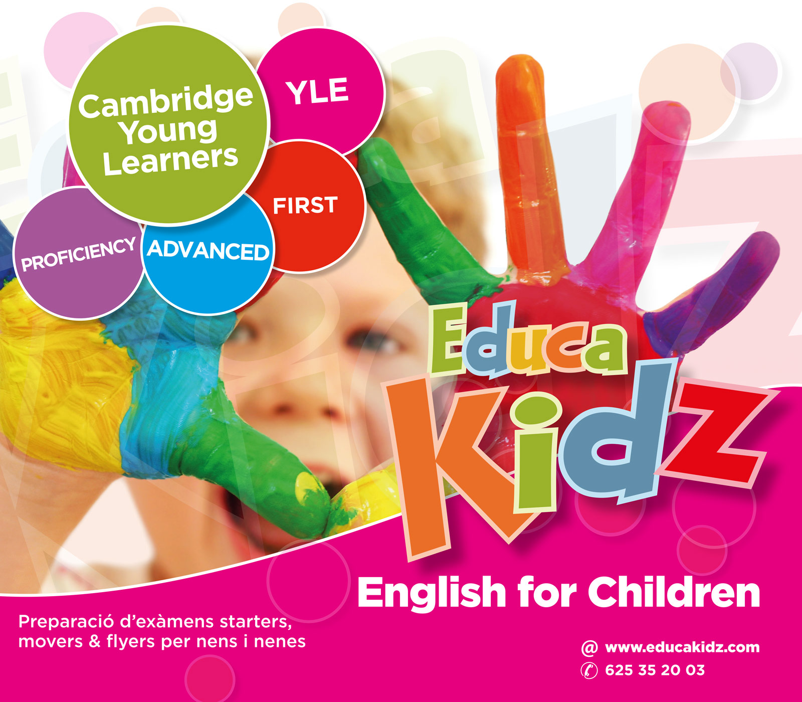 Diseño gráfico y creativo de flyers, folletos, dípticos y trípticos para campaña de publicidad para escuela de enseñanza de idiomas infantil