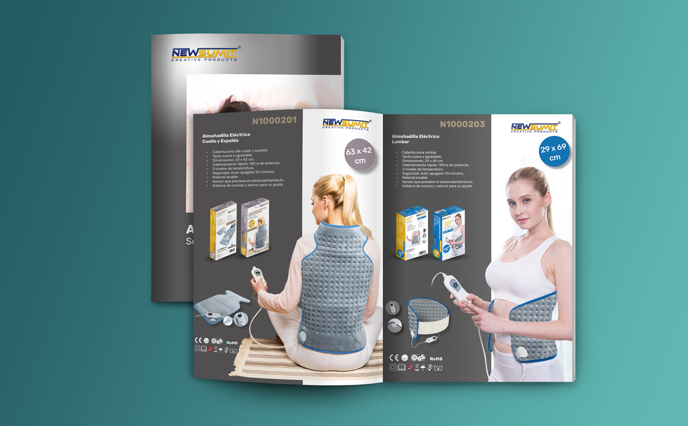 Diseño gráfico y creativo de maquetación de catálogos de productos para empresa de venta de pequeños electrodomésticos para el hogar