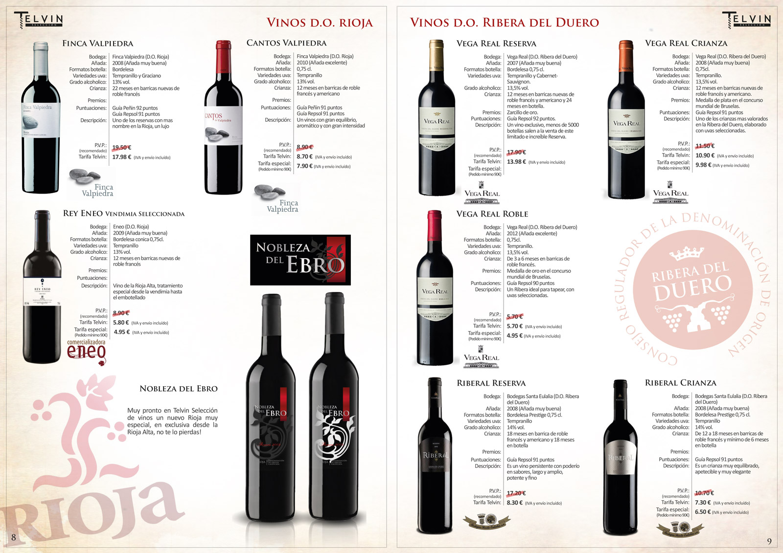 Diseño gráfico y creativo de maquetación de catálogos de productos para bodega exportadora de vinos, licores y cavas a nivel nacional