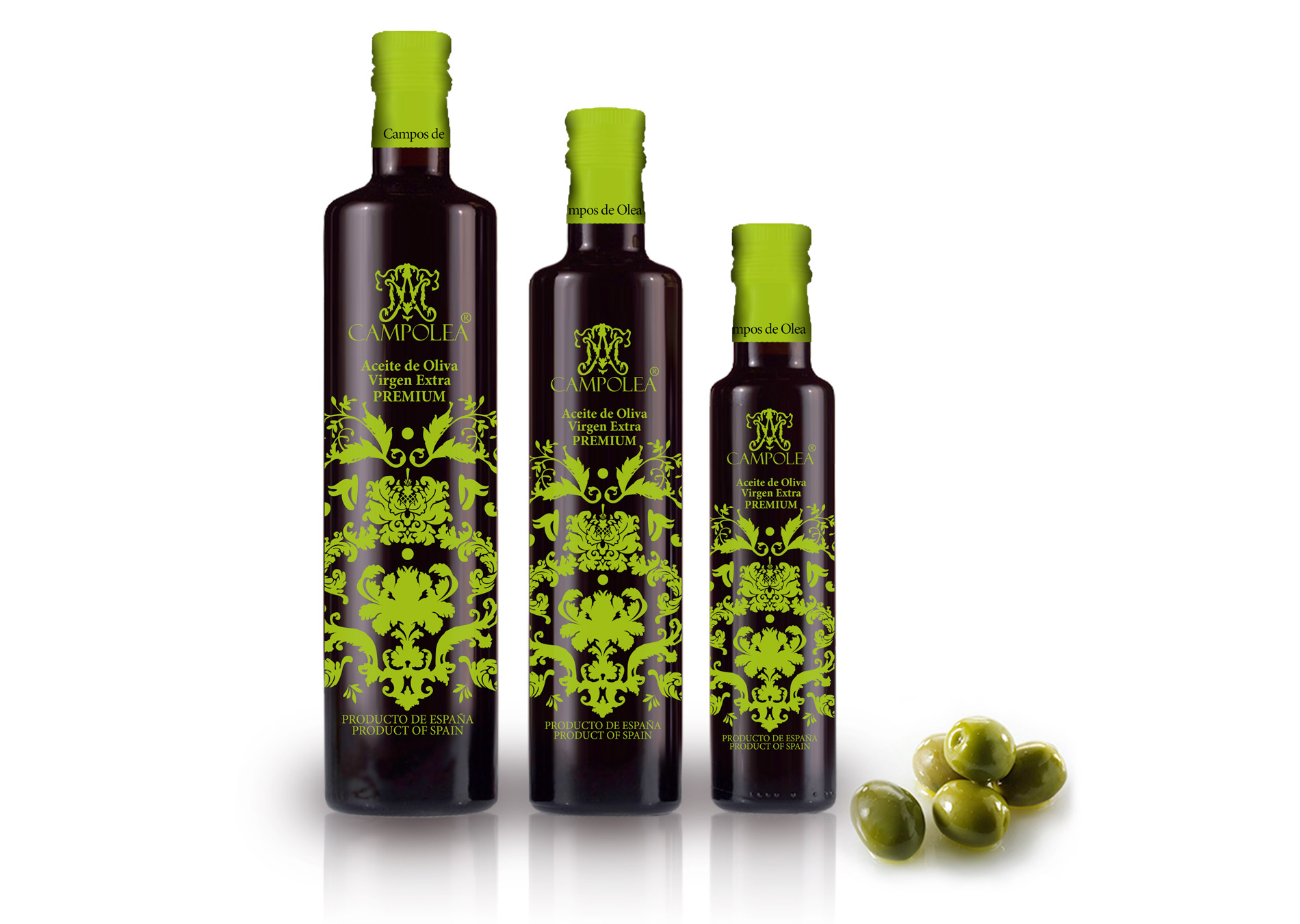 Diseño gráfico y creativo de etiquetas de aceite de oliva virgen extra para la marca CAMPOLEA