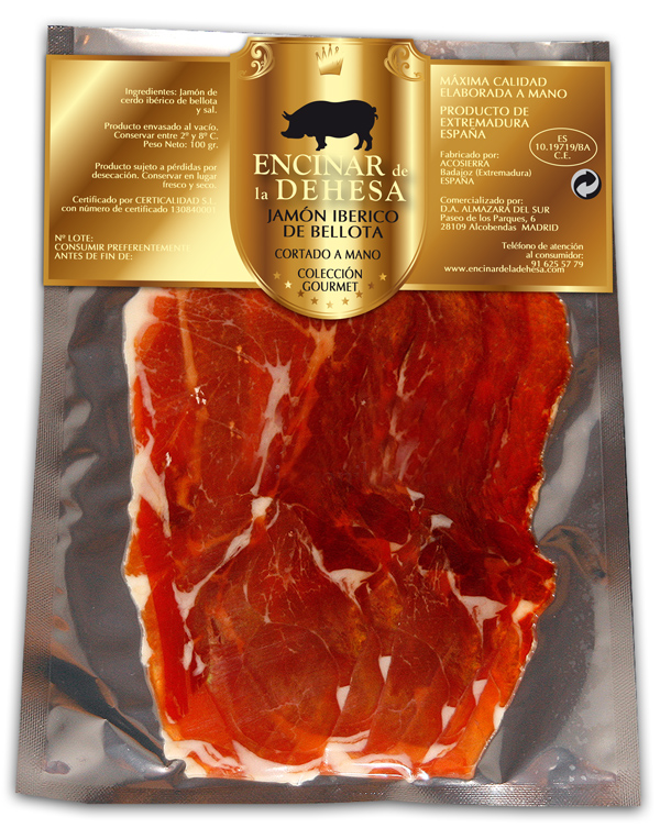 Portfolio of graphic and creative design works of label and packaging design of Iberian acorn-fed ham