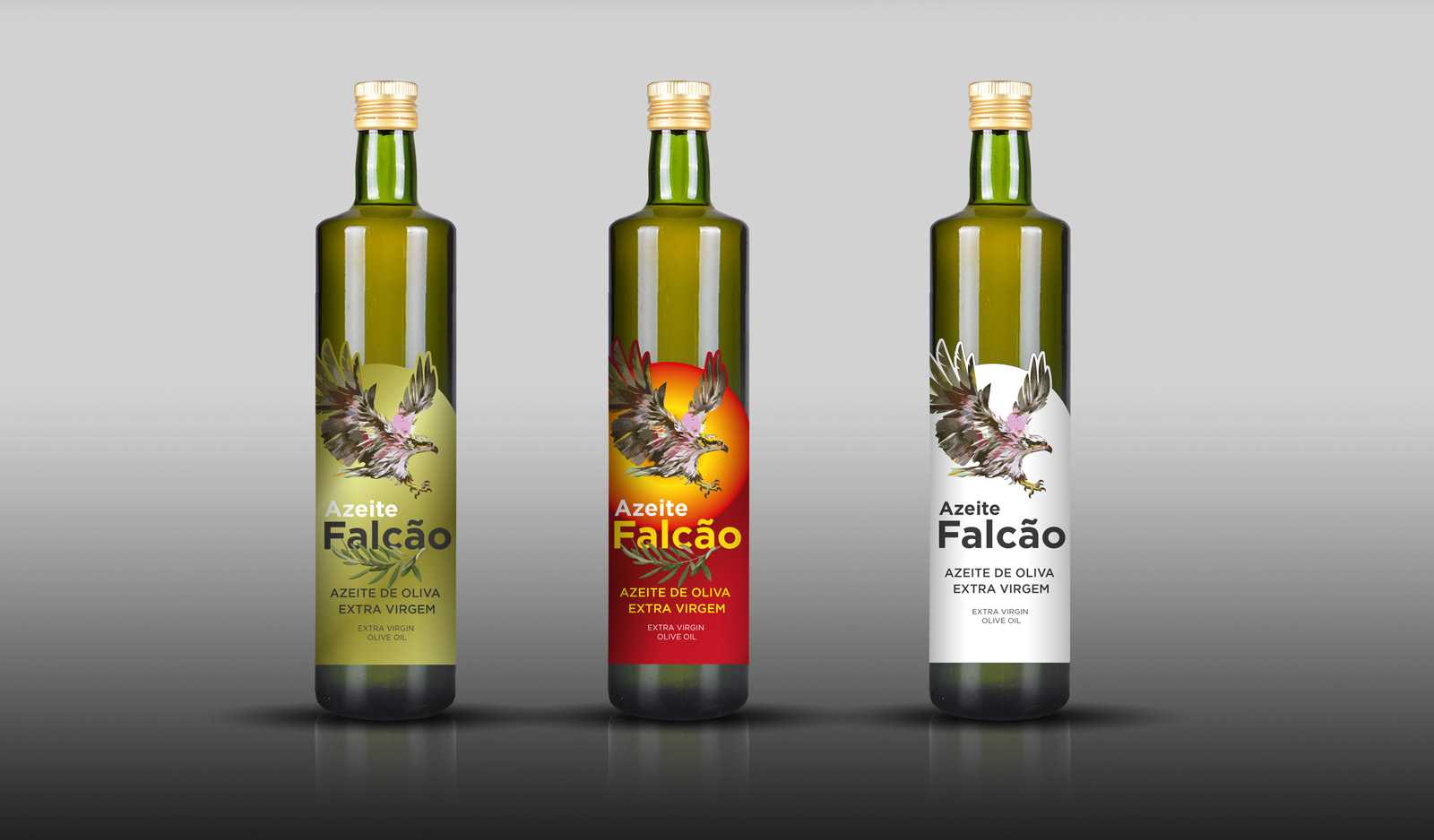 Diseño gráfico y creativo de etiquetas de aceite de oliva virgen extra para FALÇAO en Portugal