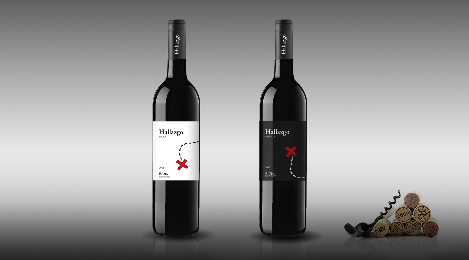 Graphic and creative design of wine labels and packaging for HALLAZGO