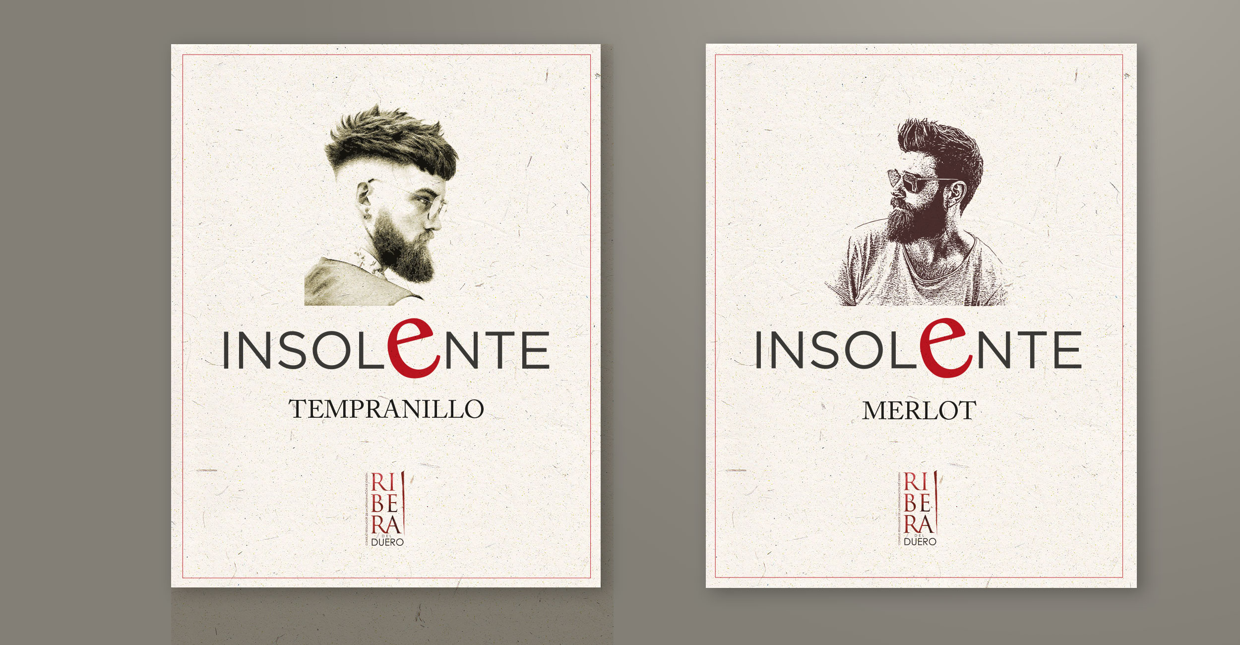 Diseño gráfico y creativo de etiquetas formato sleeve y packaging de vino para INSOLENTE