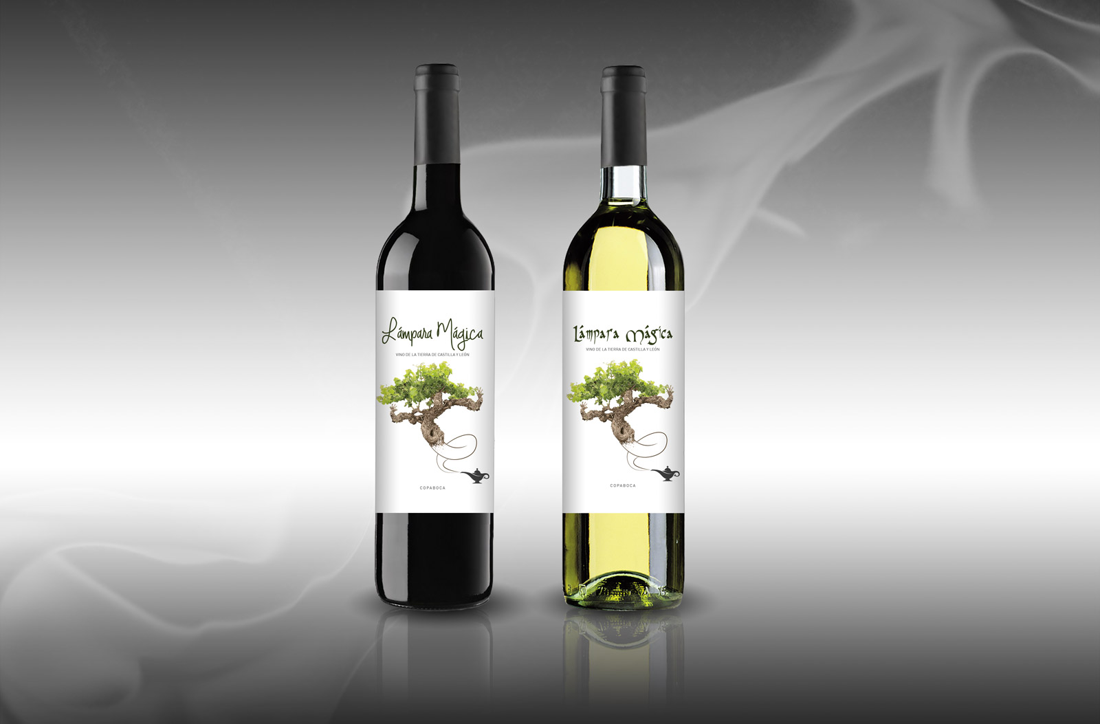Diseño gráfico y creativo de etiquetas y packaging de vino para LÁMPARA MÁGICA