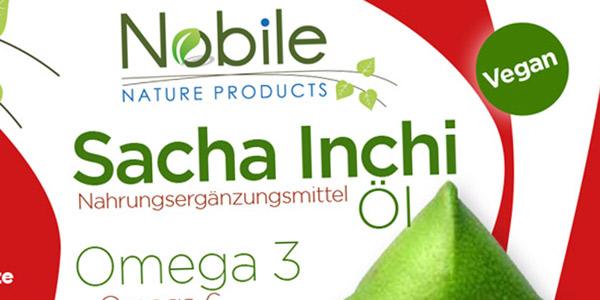 Diseño gráfico y creativo de etiquetas de productos para Sacha Inchi de la empresa Nobile Nature Products en Alemania