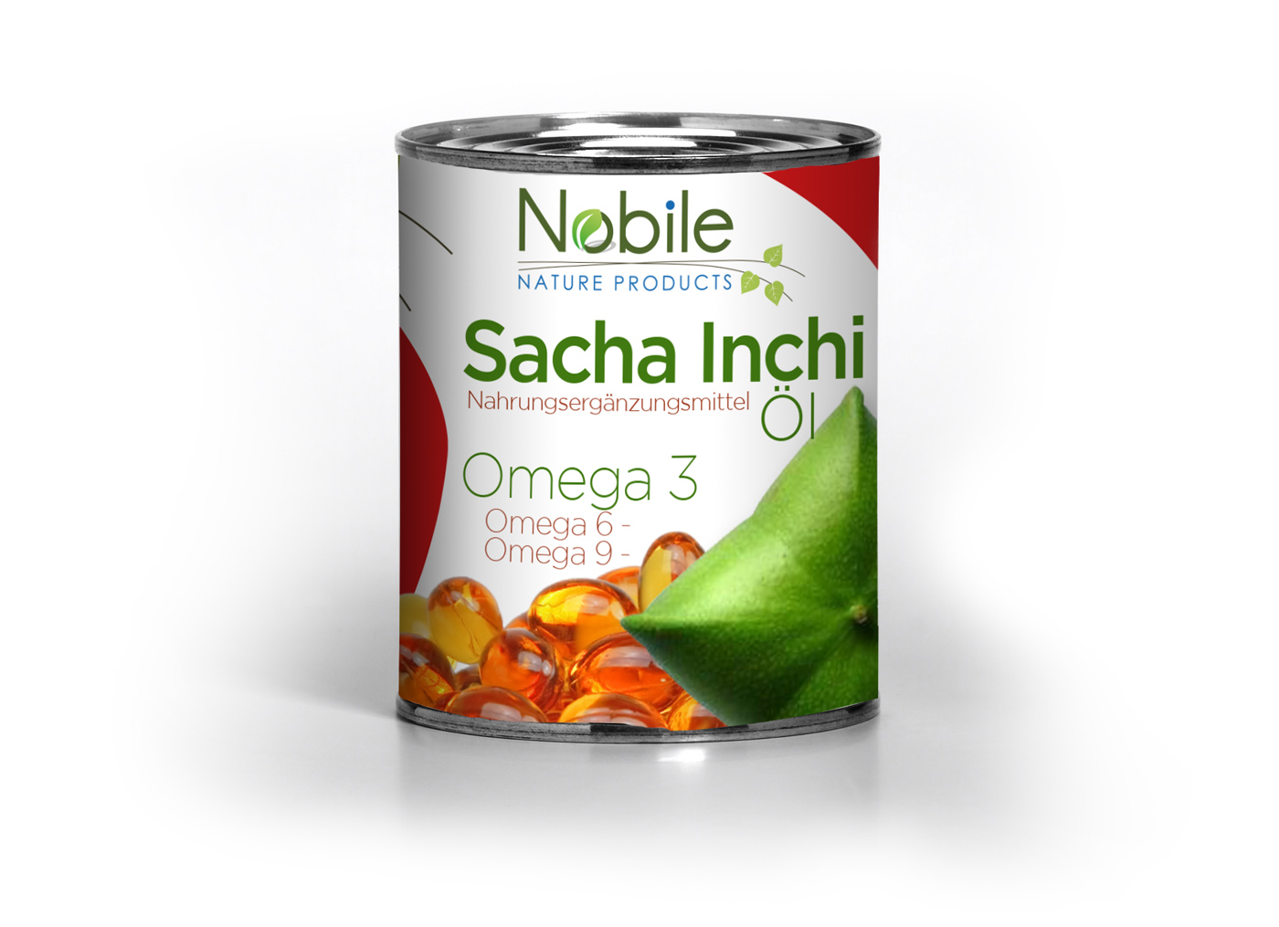 Diseño gráfico y creativo de etiquetas de productos para Sacha Inchi de la empresa Nobile Nature Products en Alemania