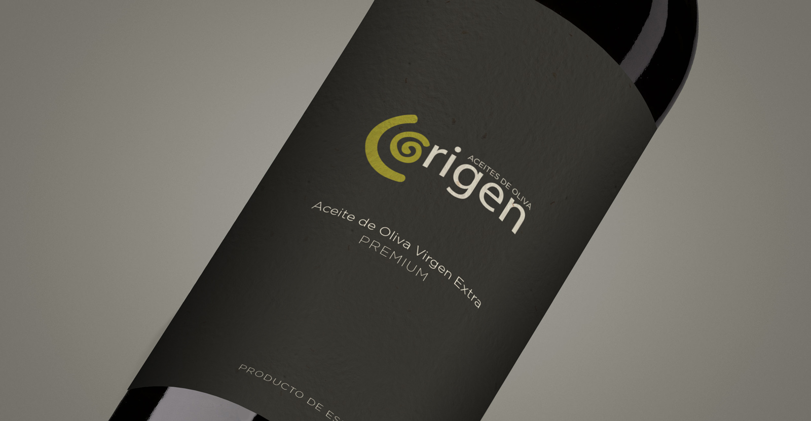 Diseño gráfico y creativo de etiquetas de aceite de oliva virgen extra para la marca ORIGEN PREMIUM
