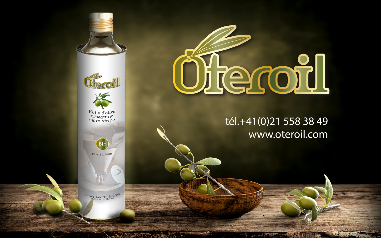 Creative graphic design work portfolio of logo and corporate brand creation for Spanish extra virgin olive oil distributor in Switzerland