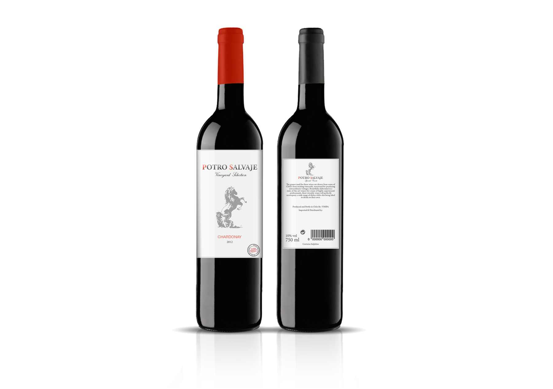 Portfolio of graphic and creative design works on wine labels and packaging for Chilean wine: POTRO SALVAJE