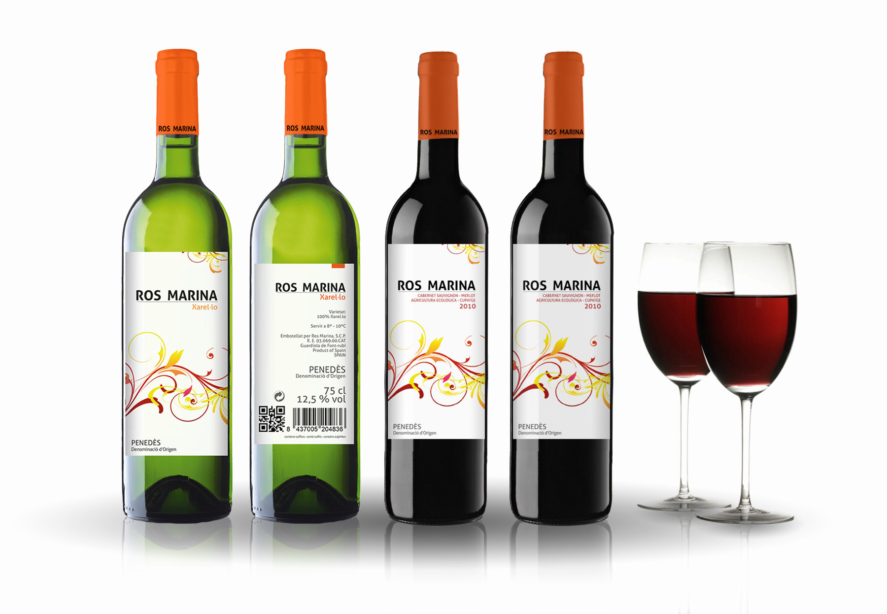 Portfolio of graphic and creative design works on wine labels and packaging for Spanish wine: ROS MARINA