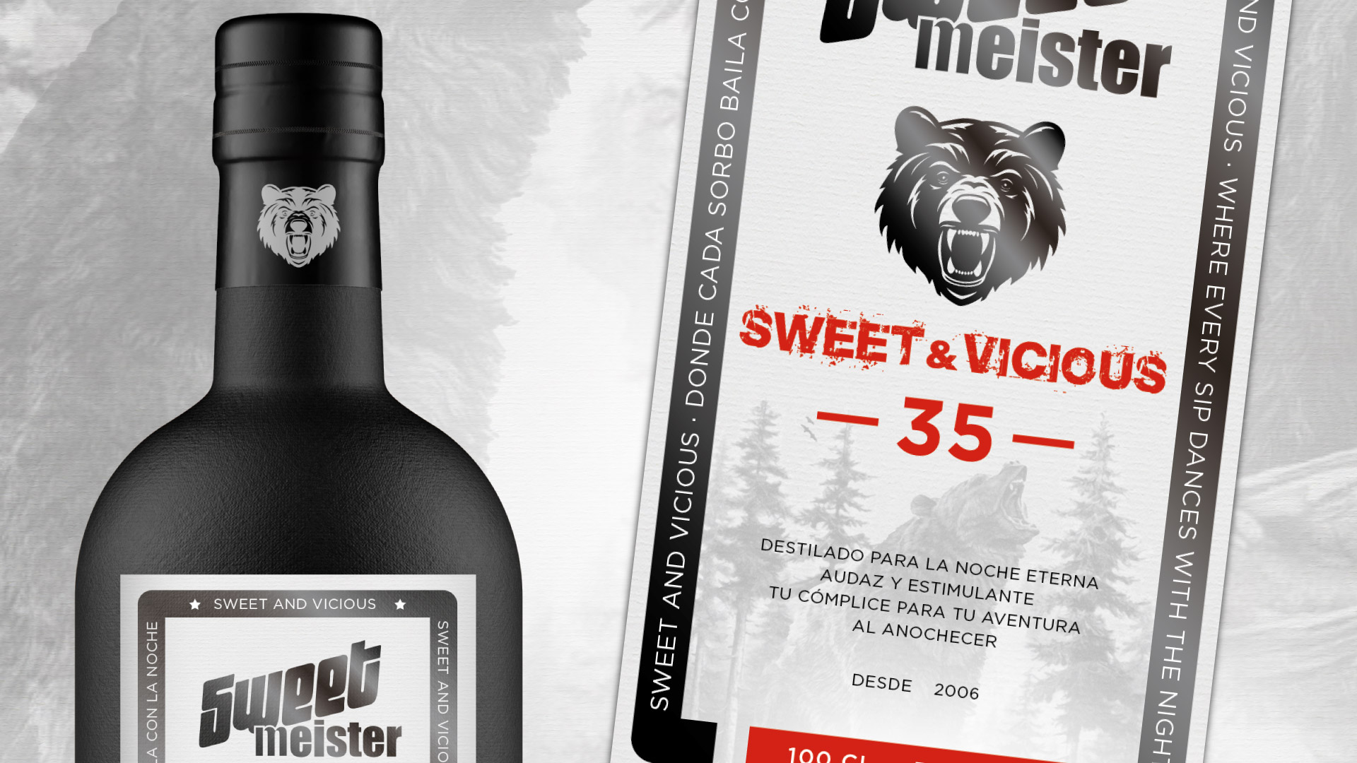 Diseño gráfico y creativo de etiquetas y packaging de licor para SWEET MEISTER