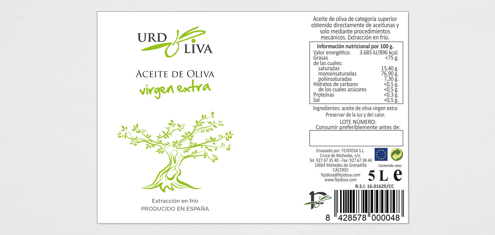Portfolio of graphic and creative design works of extra virgin olive oil label design and packaging for URDOLIVA