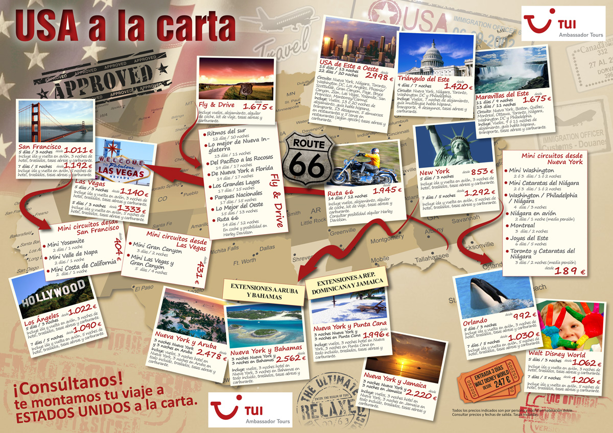 Diseño gráfico y creativo de flyers, folletos, dípticos y trípticos para campaña de publicidad para agencia de viajes