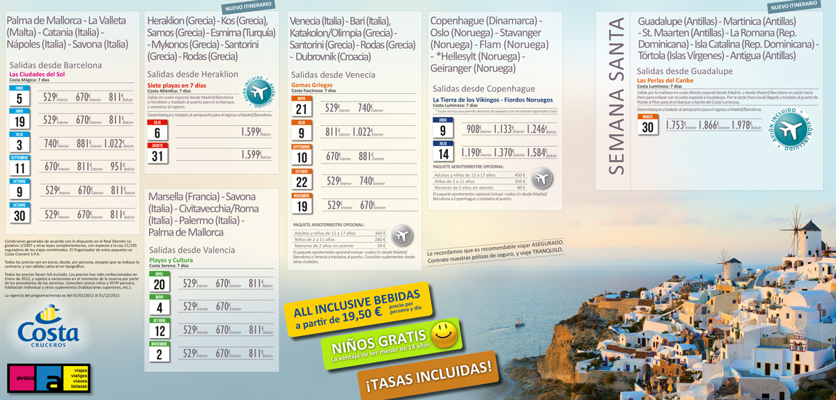 Diseño gráfico y creativo de flyers, folletos, dípticos y trípticos para campaña de publicidad para agencia de viajes