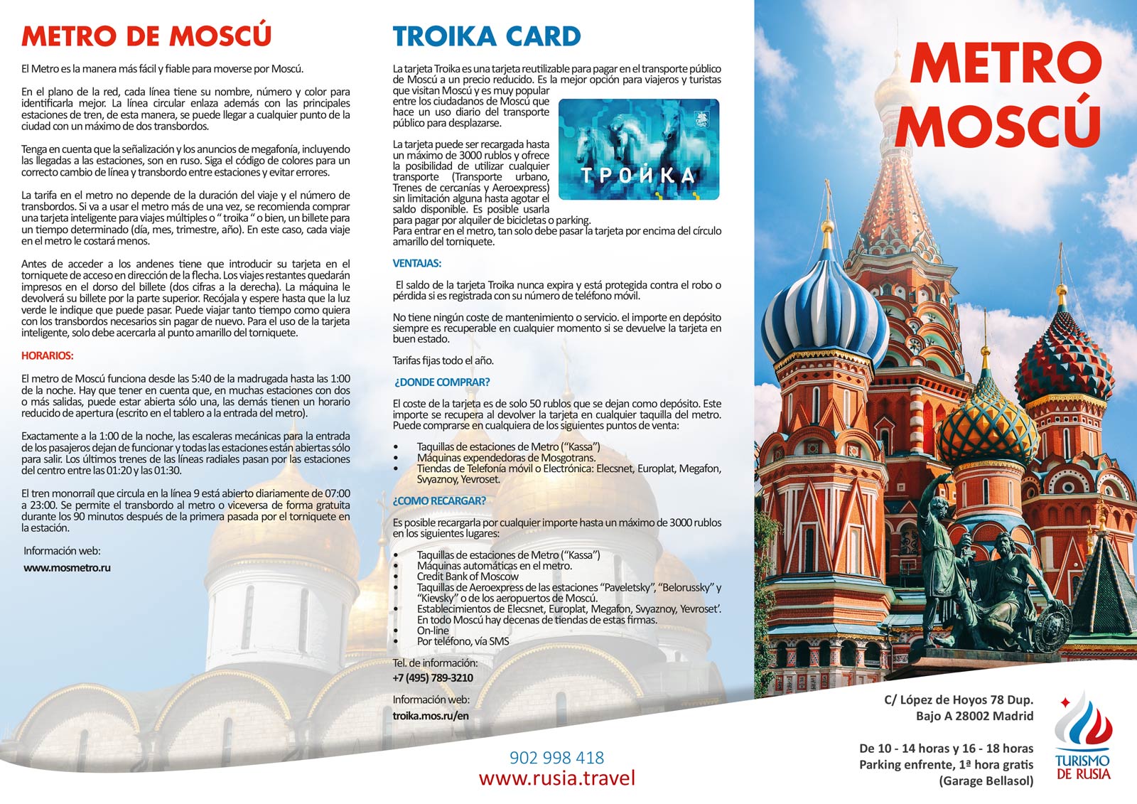 Diseño gráfico y creativo de flyers, folletos, dípticos y trípticos para campaña de publicidad para agencia de viajes y Turismo de Rusia, para el metro de Moscú y San Petersburgo