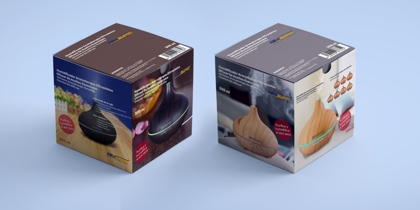 Diseño de packaging cajas humidificador aromaterápia
