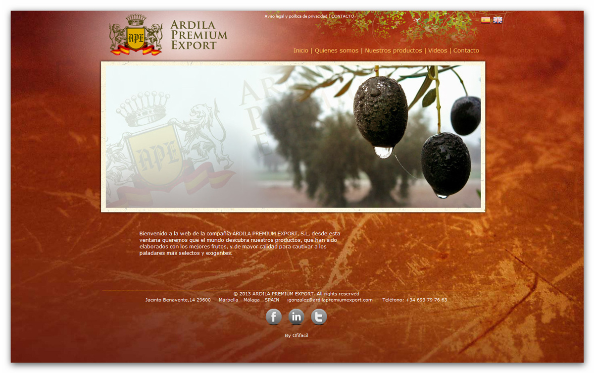 Trabajos diseño página web para empresa exportadora a nivel mundial de aceite de oliva virgen extra español y vino tinto de España