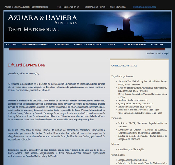 Portfolio of works of design, creation and programming of web pages for law firm - Azuara & Baviera