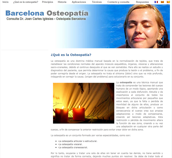 Portfolio of works of design, creation and programming of web pages for medical center of osteopathy