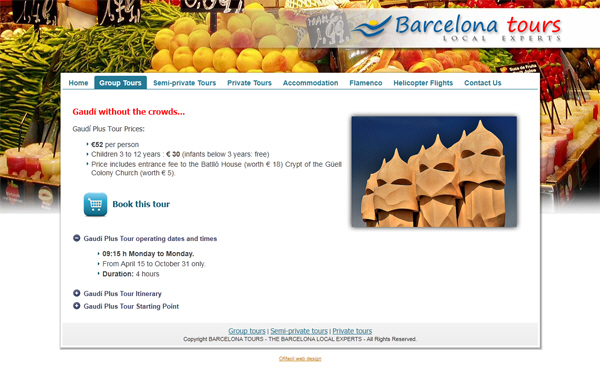 Diseño página web turistica Barcelona Tours, diseño web empresa guías turísticos, receptivo de viajes, diseño y programación de cobro online en tiendas online, diseño de tiendas virtuales