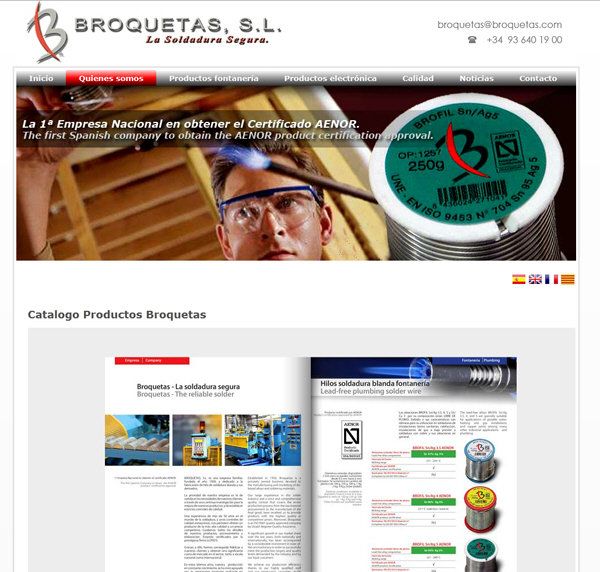 Portfolio of works of design, creation and programming of web pages for industrial company of manufacture of products and SMEs