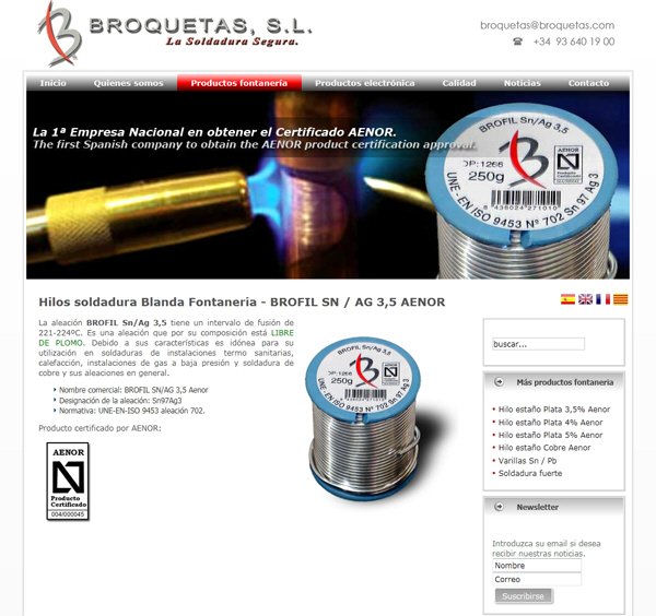 Portfolio of works of design, creation and programming of web pages for industrial company of manufacture of products and SMEs