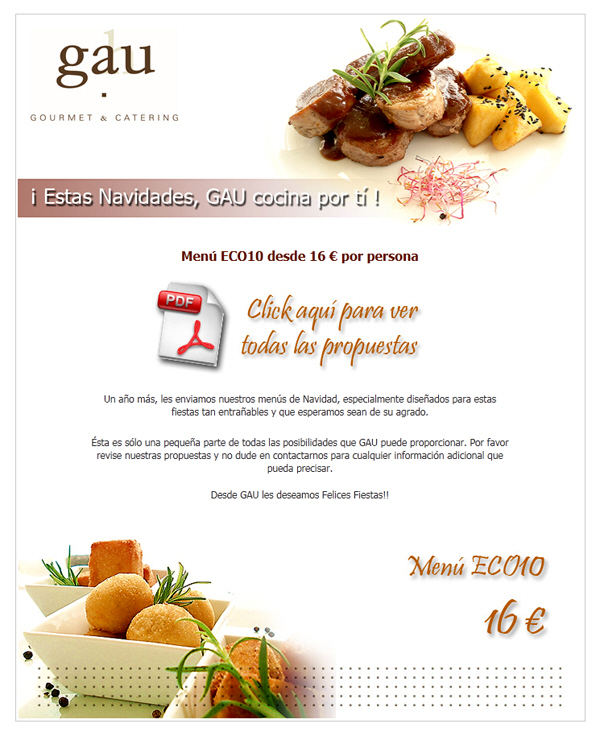 Portfolio of design, creation and programming of web pages for catering, food and gourmet companies