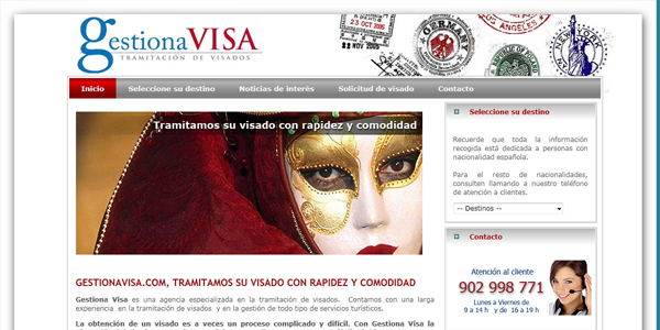 Diseño web para una empresa especializada en la tramitación de visados para ciudadanos españoles.Diseño de página web creada y programada con el Gestor de Contenidos JOOMLA