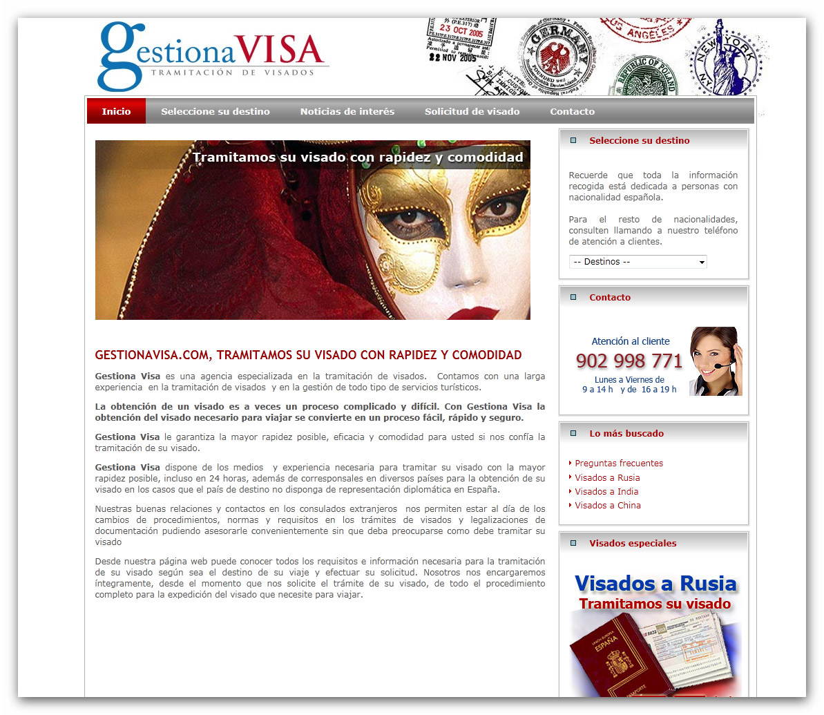 Diseño web para una empresa especializada en la tramitación de visados para ciudadanos españoles.Diseño de página web creada y programada con el Gestor de Contenidos JOOMLA
