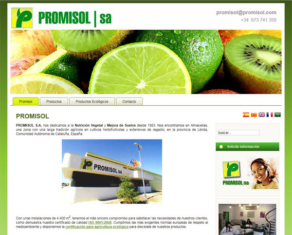 Portfolio of works of design, creation and programming of web pages for small businesses and SMEs, specialized in selling products for agriculture and livestock - PROMISOL