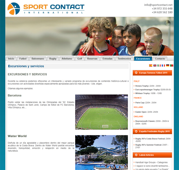 Portfolio of works of design, creation and programming of web pages for travel agencies specialized in sporting events