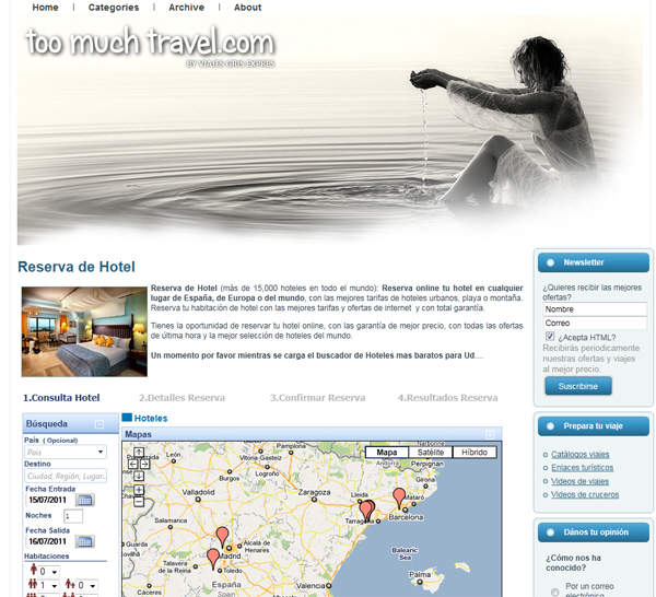 Trabajos de diseño página web agencia de viajes Too Much Travel