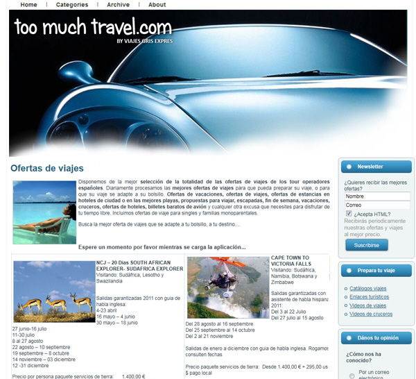 Trabajos de diseño página web agencia de viajes Too Much Travel